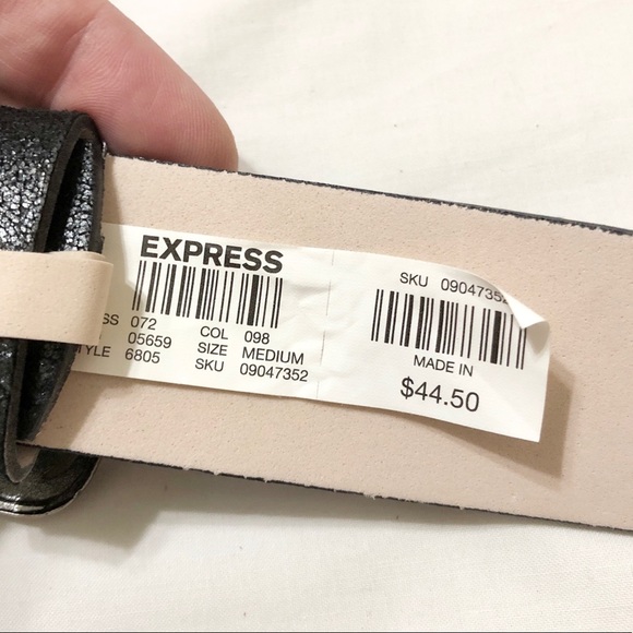 Express Women’s Black Faux Leather Belt, Fancy Rectangle Buckle with Crystals- M - Picture 14 of 17